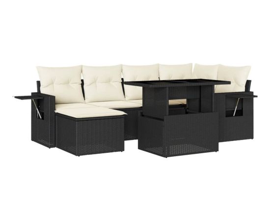 vidaXL 7-cz. zestaw wypoczynkowy do ogrodu, z poduszkami, czarny Dārza mēbeļu komplekti