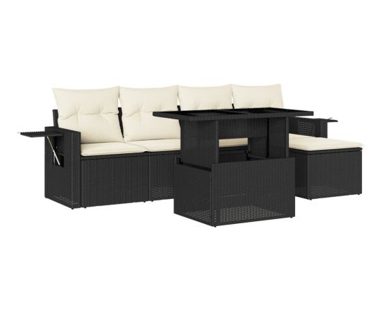 vidaXL 6-cz. zestaw mebli ogrodowych z poduszkami, czarny polirattan Dārza mēbeļu komplekti