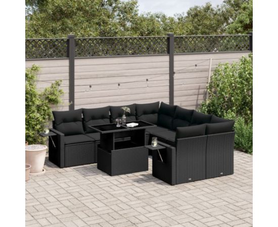 vidaXL 9-cz. zestaw wypoczynkowy do ogrodu, z poduszkami, czarny Dārza mēbeļu komplekti