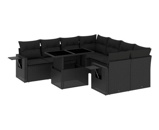 vidaXL 9-cz. zestaw wypoczynkowy do ogrodu, z poduszkami, czarny Dārza mēbeļu komplekti