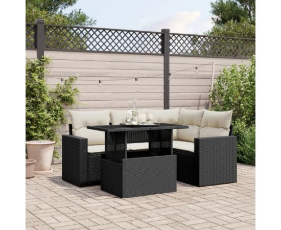 vidaXL 5-cz. zestaw wypoczynkowy do ogrodu, poduszki, czarny rattan PE Dārza mēbeļu komplekti