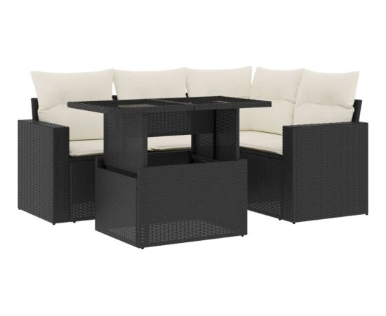 vidaXL 5-cz. zestaw wypoczynkowy do ogrodu, poduszki, czarny rattan PE Dārza mēbeļu komplekti