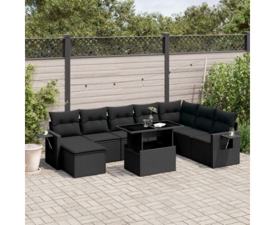 vidaXL 8-cz. zestaw wypoczynkowy do ogrodu, z poduszkami, czarny Dārza mēbeļu komplekti