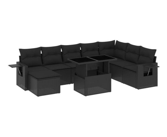 vidaXL 8-cz. zestaw wypoczynkowy do ogrodu, z poduszkami, czarny Dārza mēbeļu komplekti