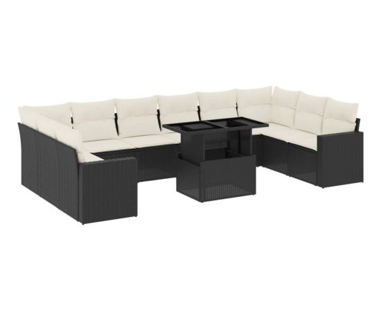 vidaXL 11-cz. zestaw wypoczynkowy do ogrodu, poduszki czarny rattan PE Dārza mēbeļu komplekti