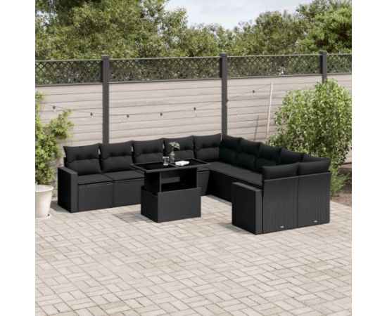 vidaXL 11-cz. zestaw wypoczynkowy do ogrodu, poduszki czarny rattan PE Dārza mēbeļu komplekti