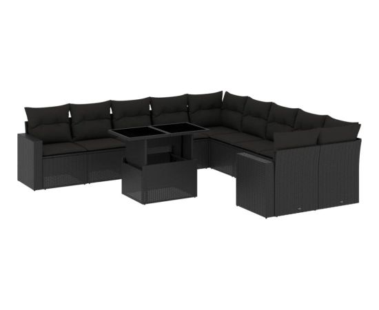 vidaXL 11-cz. zestaw wypoczynkowy do ogrodu, poduszki czarny rattan PE Dārza mēbeļu komplekti