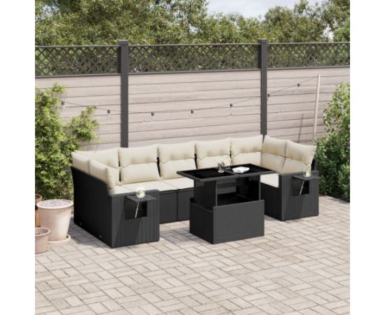 vidaXL 8-cz. zestaw wypoczynkowy do ogrodu, z poduszkami, czarny Dārza mēbeļu komplekti