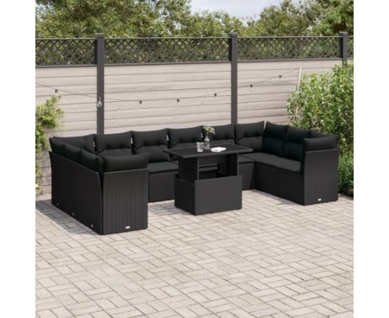 vidaXL 11-cz. zestaw wypoczynkowy do ogrodu, poduszki czarny rattan PE Dārza mēbeļu komplekti