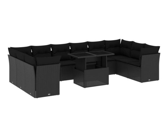 vidaXL 11-cz. zestaw wypoczynkowy do ogrodu, poduszki czarny rattan PE Dārza mēbeļu komplekti