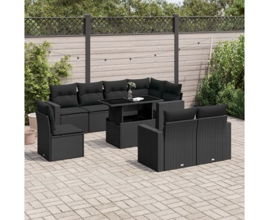 vidaXL 9-cz. zestaw wypoczynkowy do ogrodu, z poduszkami, czarny Dārza mēbeļu komplekti