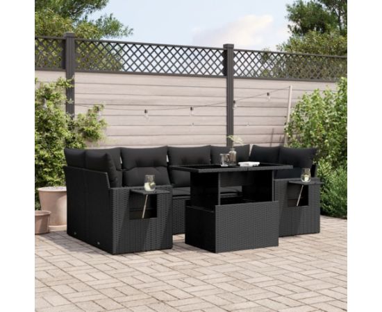 vidaXL 7-cz. zestaw wypoczynkowy do ogrodu, z poduszkami, czarny Dārza mēbeļu komplekti