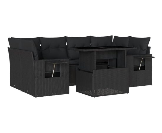 vidaXL 7-cz. zestaw wypoczynkowy do ogrodu, z poduszkami, czarny Dārza mēbeļu komplekti