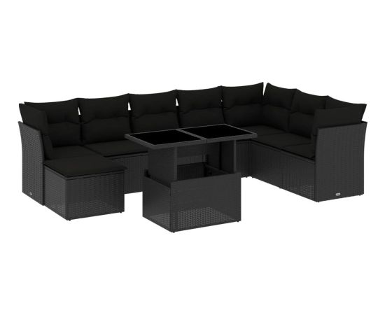 vidaXL 9-cz. zestaw wypoczynkowy do ogrodu, z poduszkami, czarny Dārza mēbeļu komplekti