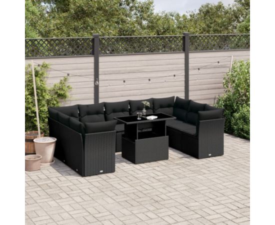 vidaXL 10-cz. zestaw wypoczynkowy do ogrodu, z poduszkami, czarny Dārza mēbeļu komplekti