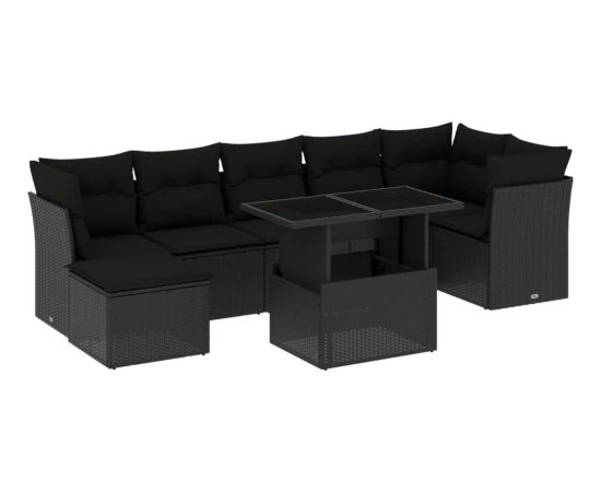 vidaXL 8-cz. zestaw wypoczynkowy do ogrodu, z poduszkami, czarny Dārza mēbeļu komplekti