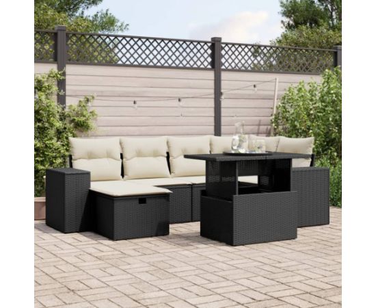 vidaXL 7-cz. zestaw wypoczynkowy do ogrodu, z poduszkami, czarny Dārza mēbeļu komplekti