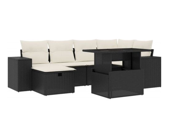 vidaXL 7-cz. zestaw wypoczynkowy do ogrodu, z poduszkami, czarny Dārza mēbeļu komplekti