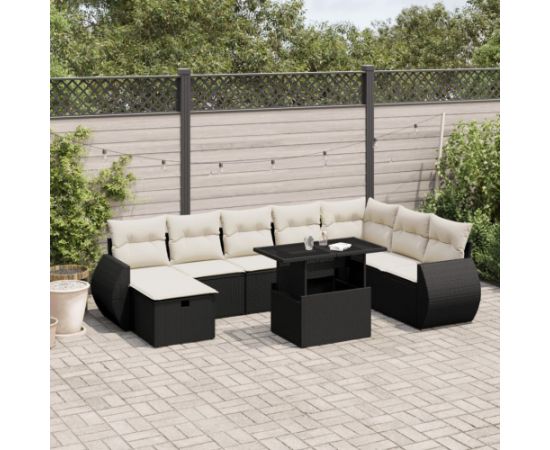 vidaXL 9-cz. zestaw wypoczynkowy do ogrodu, z poduszkami, czarny Dārza mēbeļu komplekti