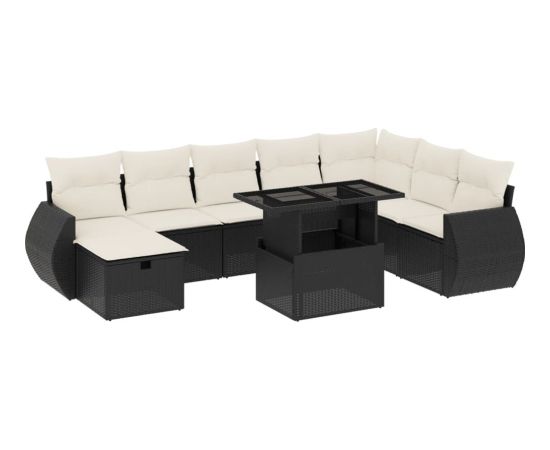 vidaXL 9-cz. zestaw wypoczynkowy do ogrodu, z poduszkami, czarny Dārza mēbeļu komplekti