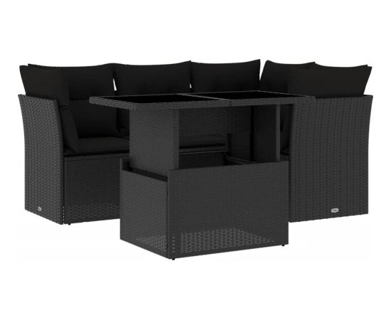 vidaXL 5-cz. zestaw wypoczynkowy do ogrodu, poduszki, czarny rattan PE Dārza mēbeļu komplekti