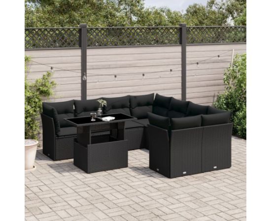 vidaXL 9-cz. zestaw wypoczynkowy do ogrodu, z poduszkami, czarny Dārza mēbeļu komplekti