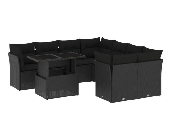vidaXL 9-cz. zestaw wypoczynkowy do ogrodu, z poduszkami, czarny Dārza mēbeļu komplekti