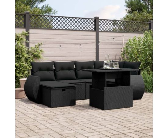 vidaXL 7-cz. zestaw wypoczynkowy do ogrodu, z poduszkami, czarny Dārza mēbeļu komplekti