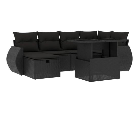 vidaXL 7-cz. zestaw wypoczynkowy do ogrodu, z poduszkami, czarny Dārza mēbeļu komplekti