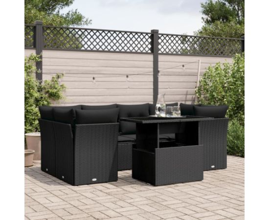 vidaXL 7-cz. zestaw wypoczynkowy do ogrodu, z poduszkami, czarny Dārza mēbeļu komplekti