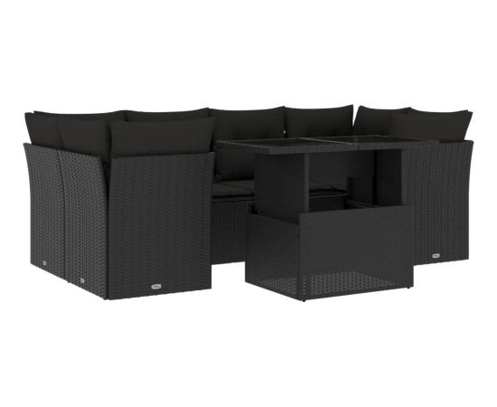 vidaXL 7-cz. zestaw wypoczynkowy do ogrodu, z poduszkami, czarny Dārza mēbeļu komplekti