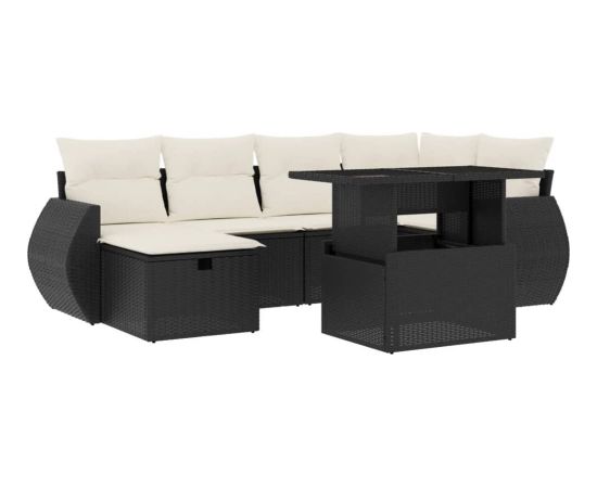 vidaXL 7-cz. zestaw wypoczynkowy do ogrodu, z poduszkami, czarny Dārza mēbeļu komplekti