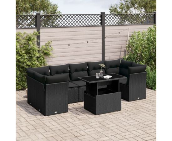 vidaXL 8-cz. zestaw wypoczynkowy do ogrodu, z poduszkami, czarny Dārza mēbeļu komplekti