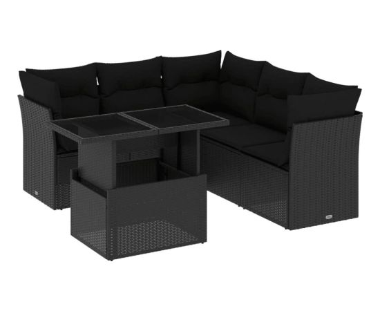 vidaXL 6-cz. zestaw mebli ogrodowych z poduszkami, czarny polirattan Dārza mēbeļu komplekti