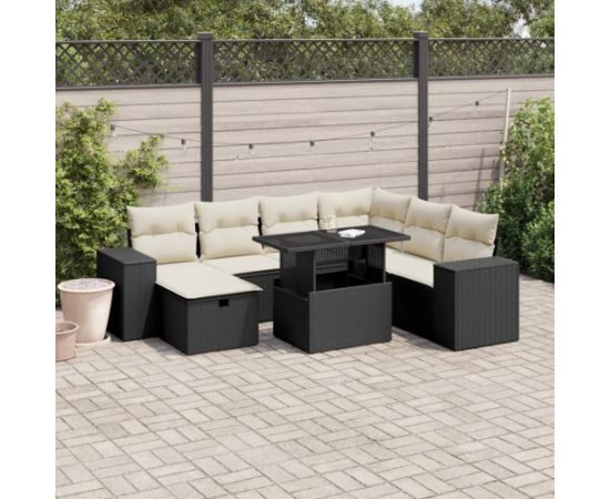 vidaXL 8-cz. zestaw wypoczynkowy do ogrodu, z poduszkami, czarny Dārza mēbeļu komplekti