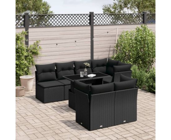 vidaXL 8-cz. zestaw wypoczynkowy do ogrodu, z poduszkami, czarny Dārza mēbeļu komplekti