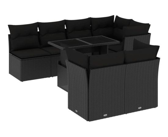 vidaXL 8-cz. zestaw wypoczynkowy do ogrodu, z poduszkami, czarny Dārza mēbeļu komplekti