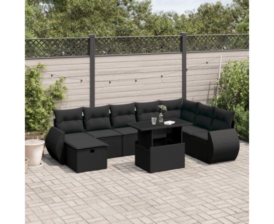 vidaXL 9-cz. zestaw wypoczynkowy do ogrodu, z poduszkami, czarny Dārza mēbeļu komplekti