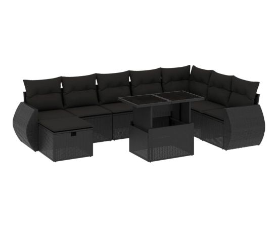 vidaXL 9-cz. zestaw wypoczynkowy do ogrodu, z poduszkami, czarny Dārza mēbeļu komplekti