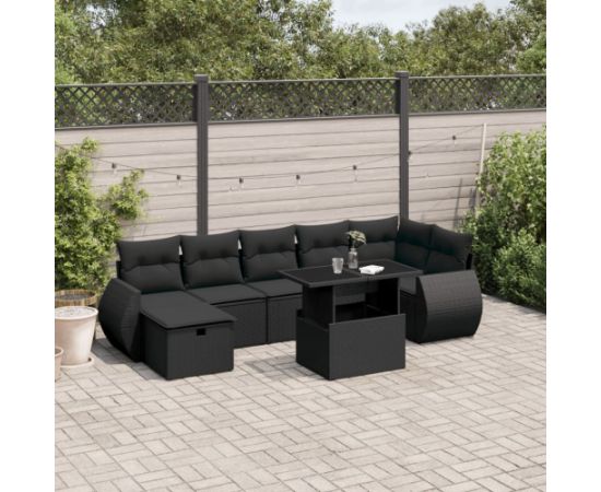 vidaXL 8-cz. zestaw wypoczynkowy do ogrodu, z poduszkami, czarny Dārza mēbeļu komplekti