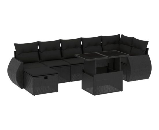 vidaXL 8-cz. zestaw wypoczynkowy do ogrodu, z poduszkami, czarny Dārza mēbeļu komplekti