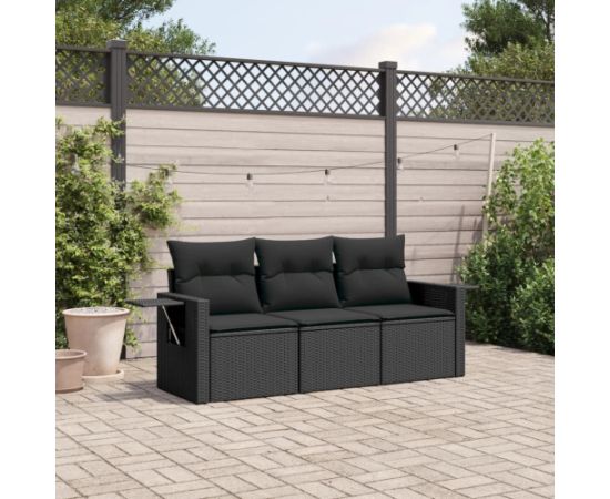 vidaXL 3-cz. zestaw wypoczynkowy do ogrodu, poduszki, czarny rattan PE Dārza mēbeļu komplekti