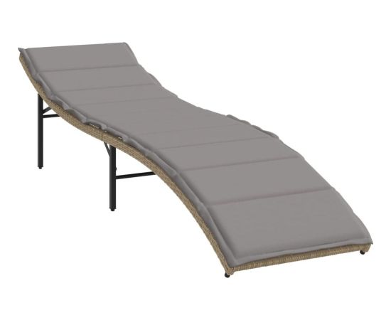 vidaXL Leżak z poduszką, beżowy, 55x199x50 cm, polirattan Шезлонги и пляжные стулья