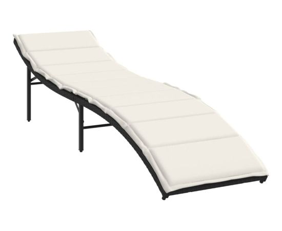 vidaXL Leżak z poduszką, czarny, 55x199x50 cm, polirattan Шезлонги и пляжные стулья