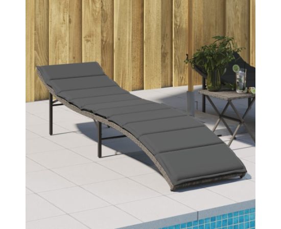 vidaXL Leżak z poduszką, szary, 55x199x50 cm, polirattan Шезлонги и пляжные стулья