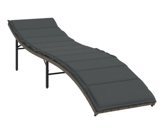 vidaXL Leżak z poduszką, szary, 55x199x50 cm, polirattan Шезлонги и пляжные стулья