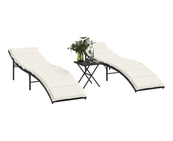 vidaXL Leżaki ze stolikiem, 2 szt., czarne, polirattan Шезлонги и пляжные стулья