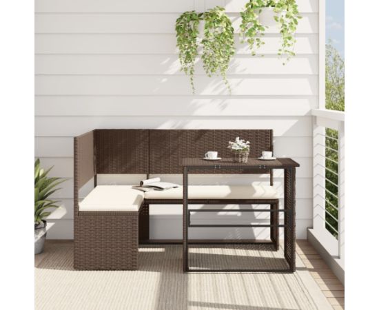 vidaXL Narożnik ogrodowy z poduszkami i stolikiem, rattan PE, brązowy Dārza mēbeļu komplekti