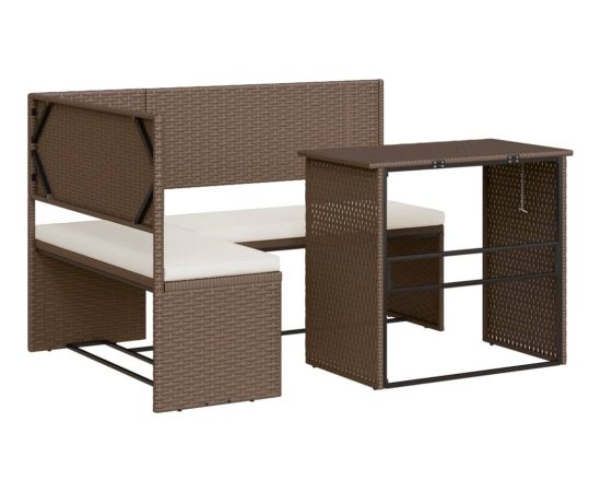 vidaXL Narożnik ogrodowy z poduszkami i stolikiem, rattan PE, brązowy Dārza mēbeļu komplekti