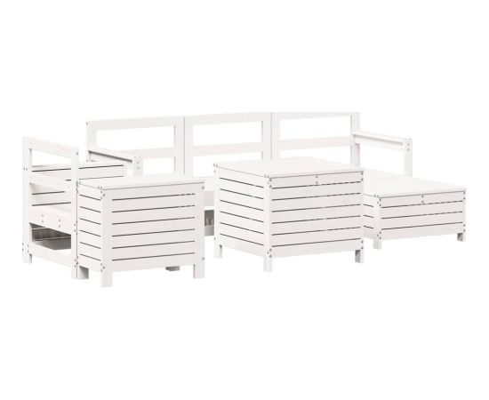 vidaXL 7-cz. zestaw wypoczynkowy do ogrodu, biały, lite drewno sosnowe Dārza mēbeļu komplekti